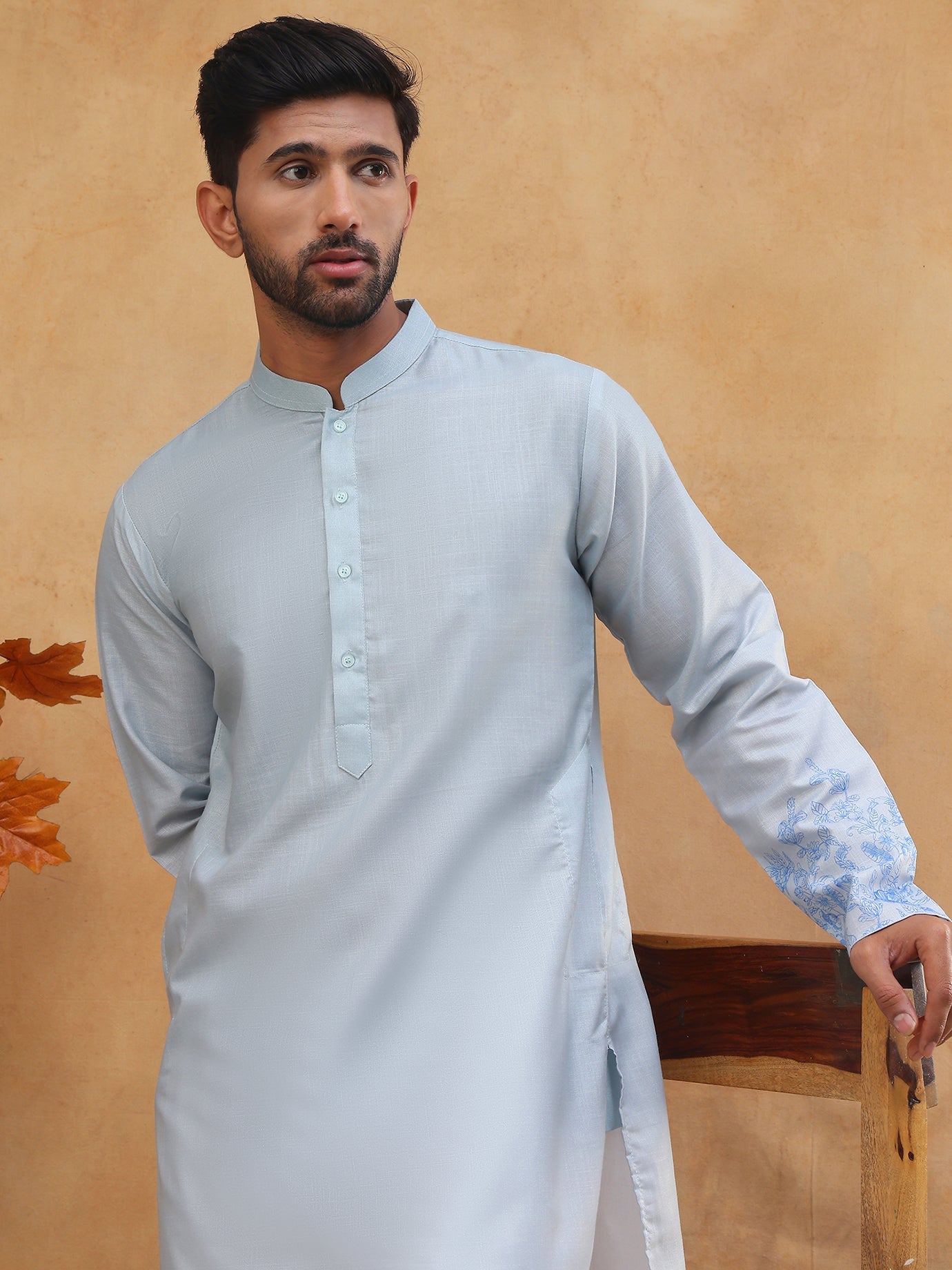 Men’s Cotton Blend Printed Kurta Pyjama (65KP 5404 Blue ) [FF] [B-1-2]