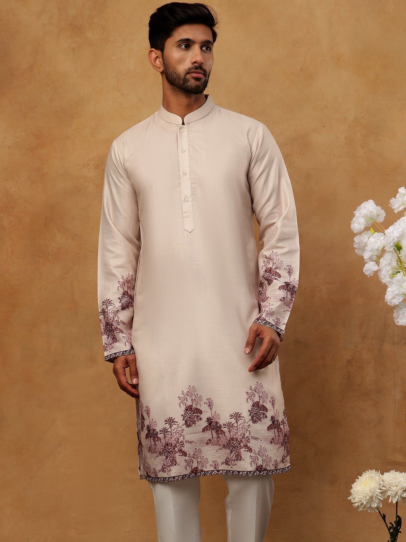 Men’s Cotton Blend Printed Kurta Pyjama (65KP 5404 Peach ) [FF] [B-1-2]