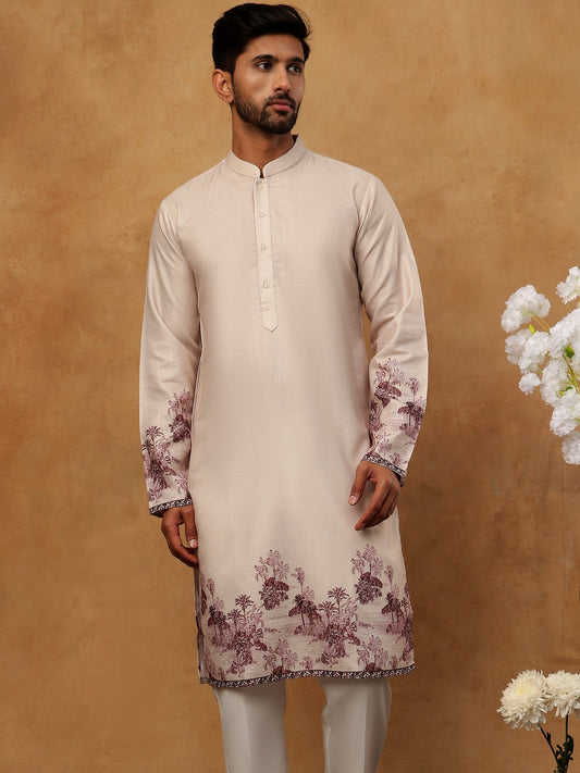 Men’s Cotton Blend Printed Kurta Pyjama (65KP 5404 Peach ) [FF] [B-1-2]