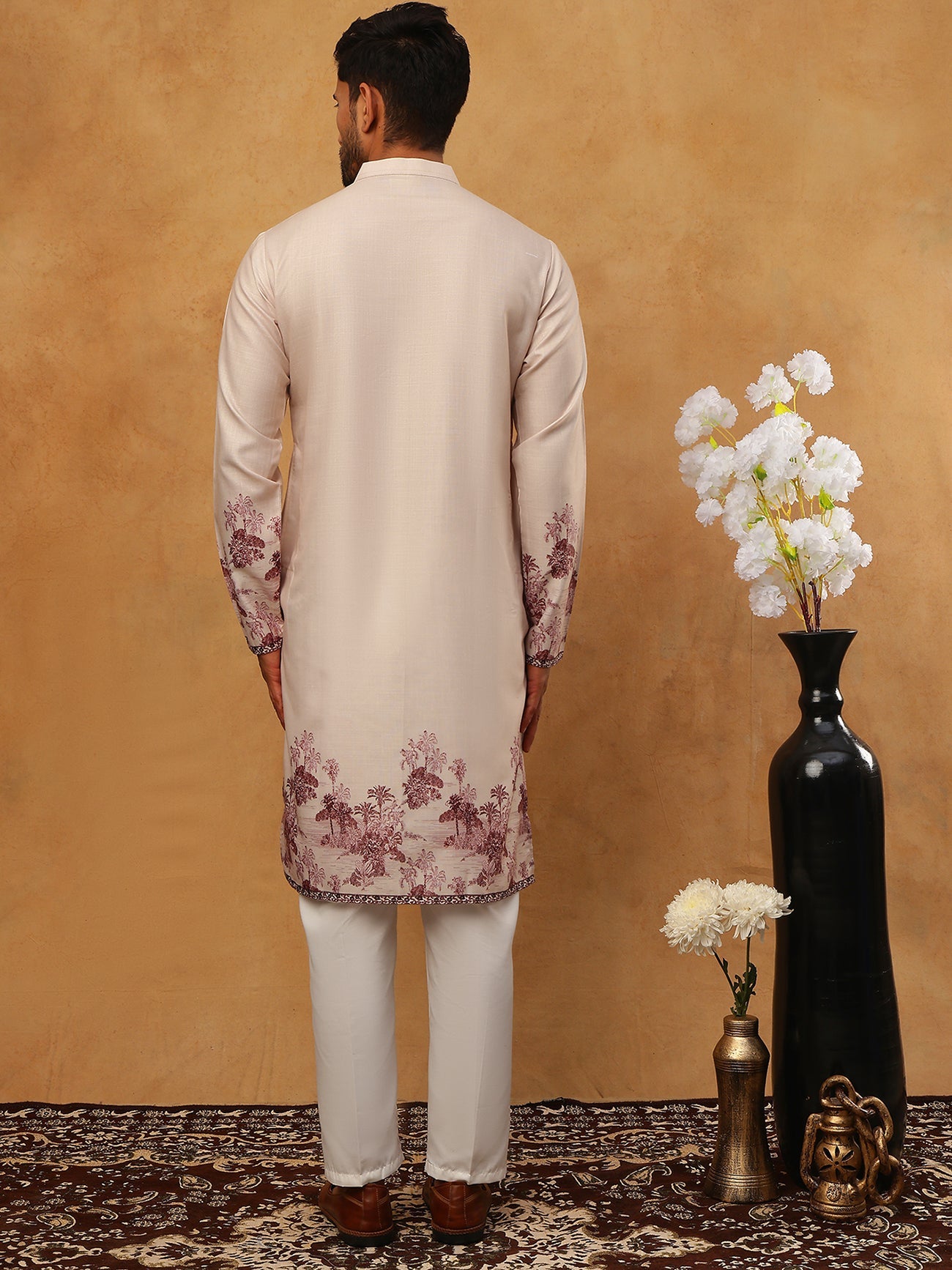 Men’s Cotton Blend Printed Kurta Pyjama (65KP 5404 Peach ) [FF] [B-1-2]