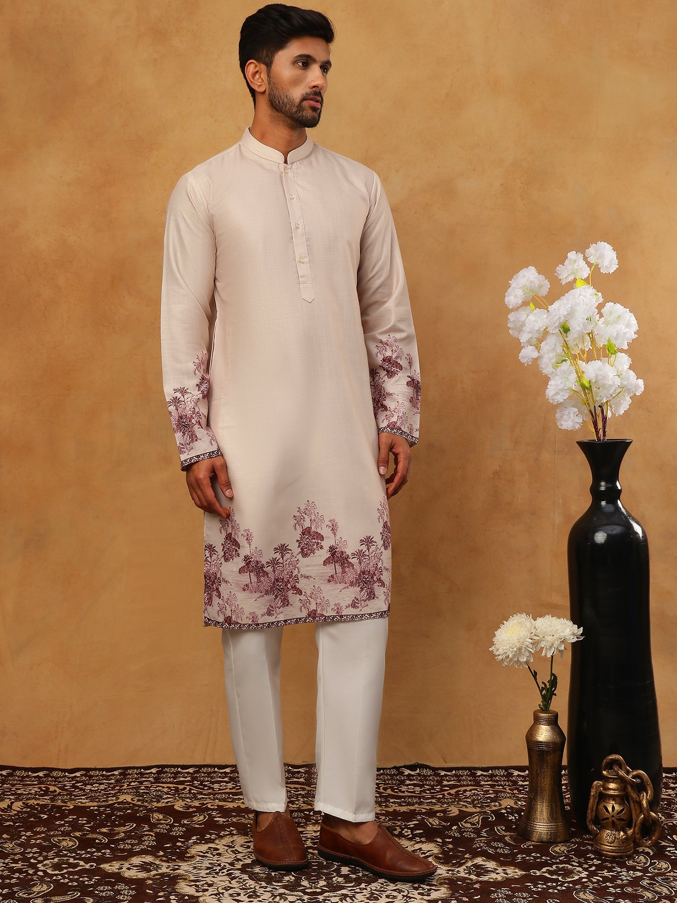 Men’s Cotton Blend Printed Kurta Pyjama (65KP 5404 Peach ) [FF] [B-1-2]