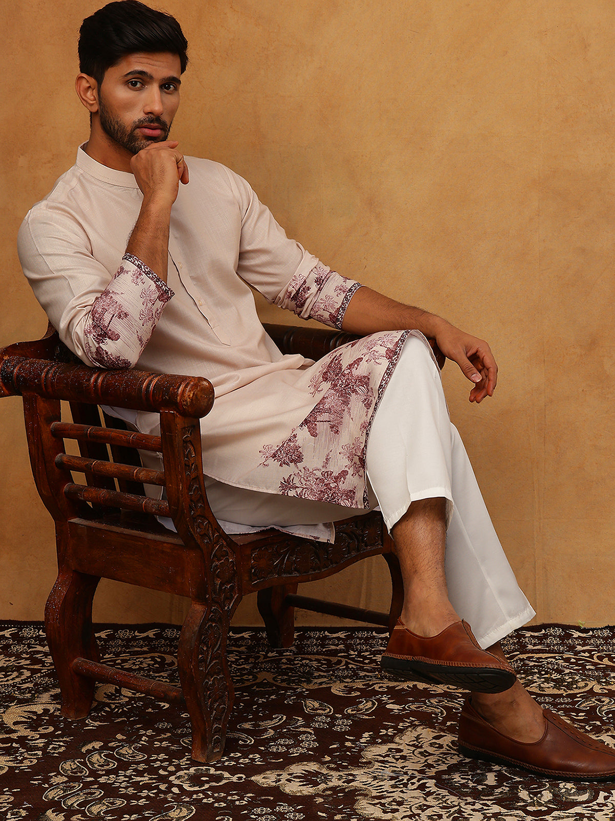 Men’s Cotton Blend Printed Kurta Pyjama (65KP 5404 Peach ) [FF] [B-1-2]