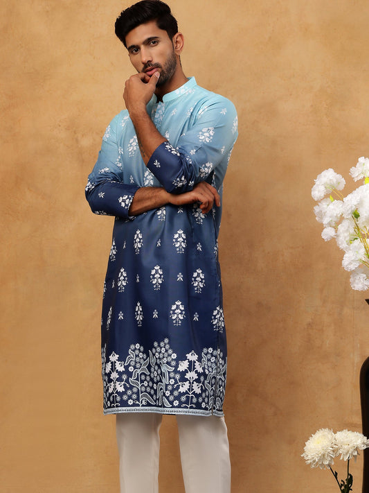 Printed Cotton Blend Kurta Pyjama Set (65KP 5405 Blue ) [FF] [P-8-7]
