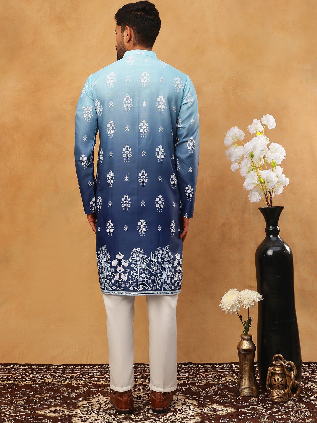 Printed Cotton Blend Kurta Pyjama Set (65KP 5405 Blue ) [FF] [P-8-7]