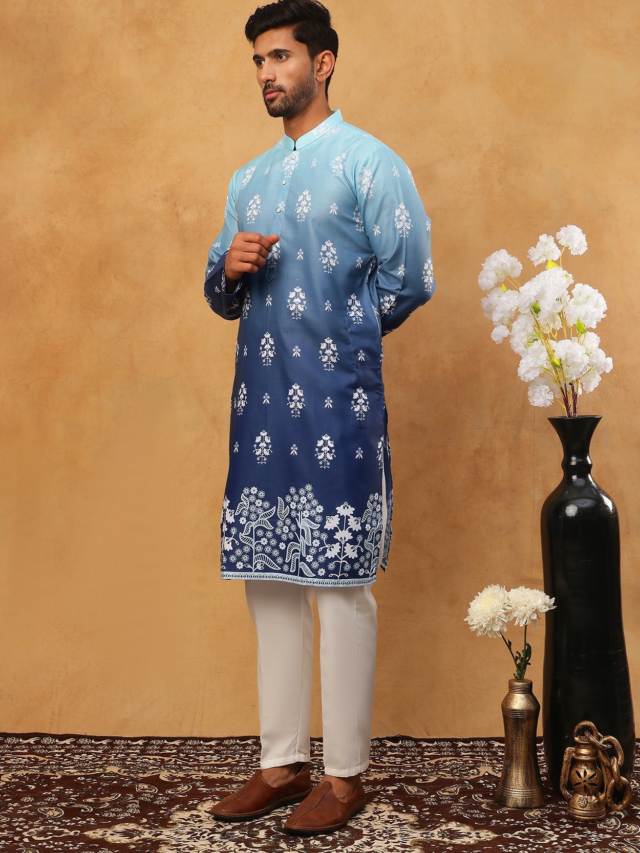 Printed Cotton Blend Kurta Pyjama Set (65KP 5405 Blue ) [FF] [P-8-7]