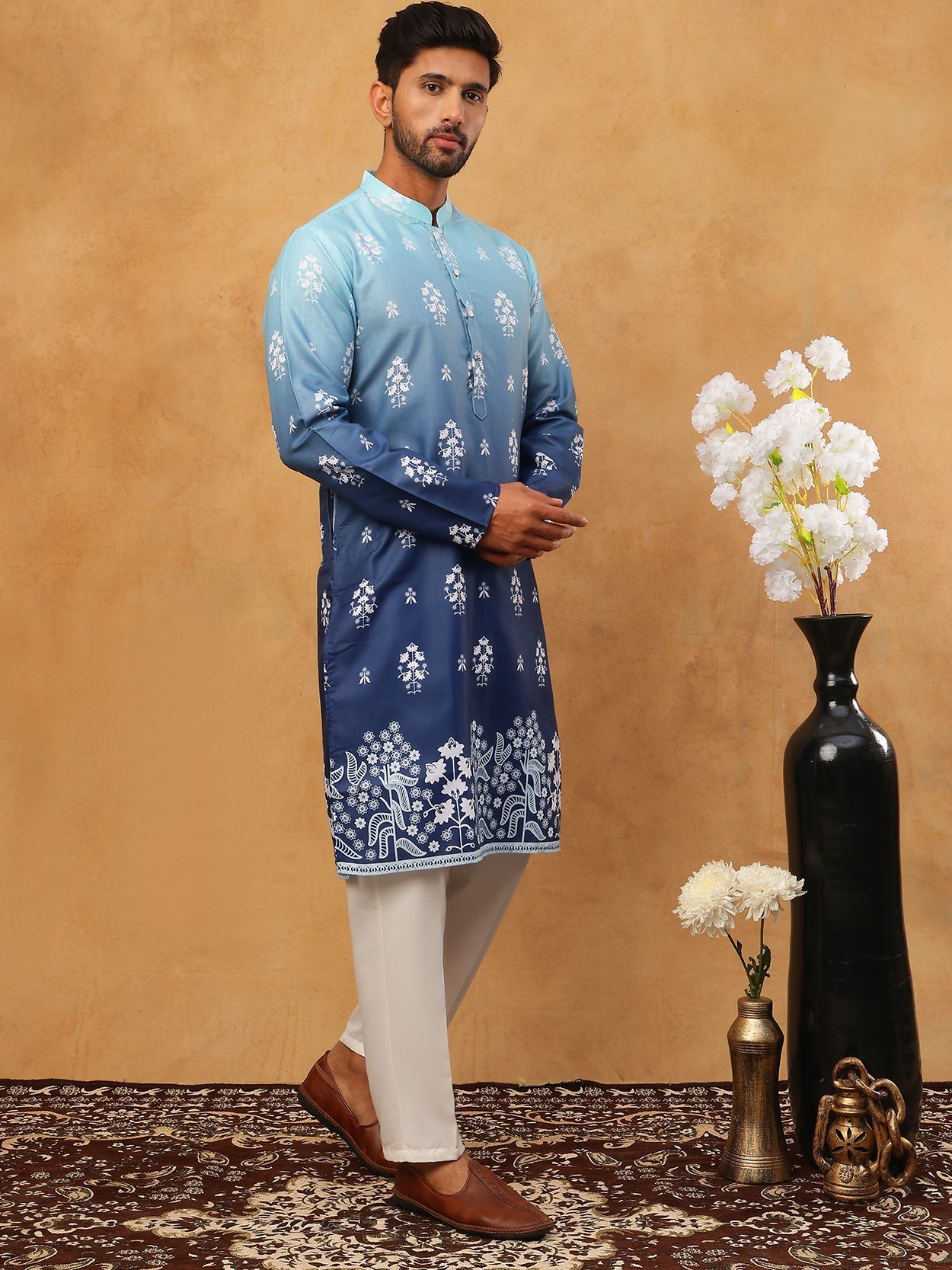 Printed Cotton Blend Kurta Pyjama Set (65KP 5405 Blue ) [FF] [P-8-7]