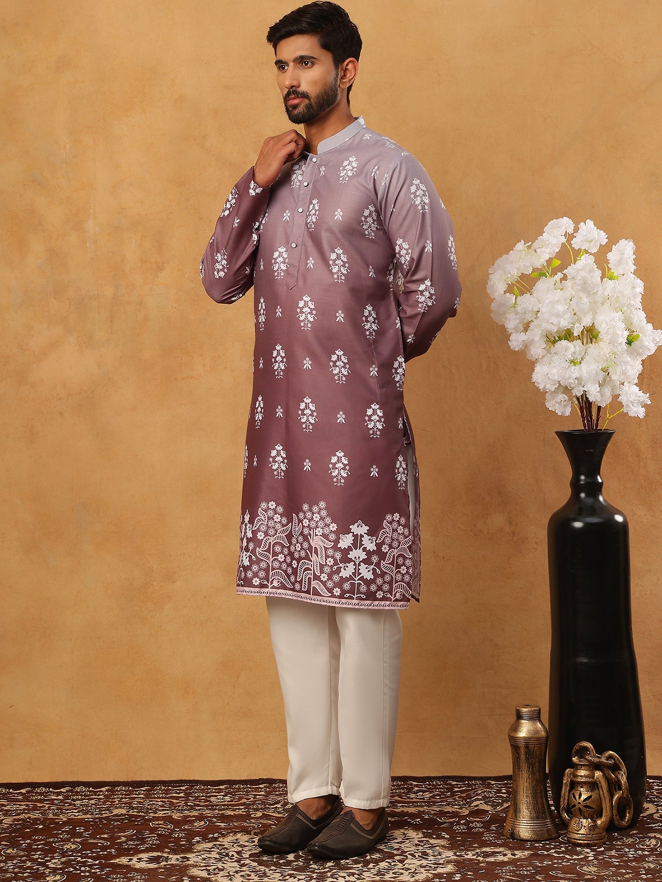 Printed Cotton Blend Kurta Pyjama Set (65KP 5405 Brown ) [FF] [P-8-7]