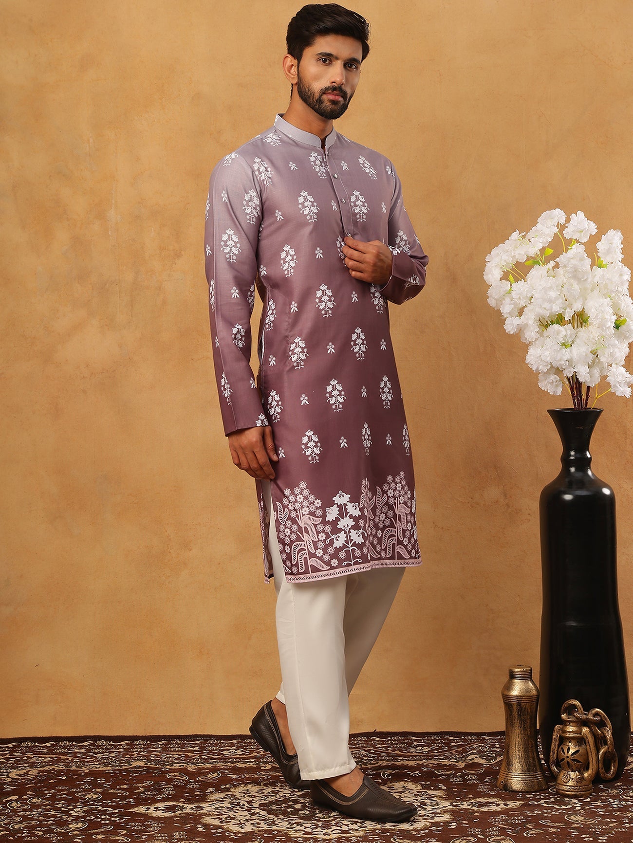 Printed Cotton Blend Kurta Pyjama Set (65KP 5405 Brown ) [FF] [P-8-7]