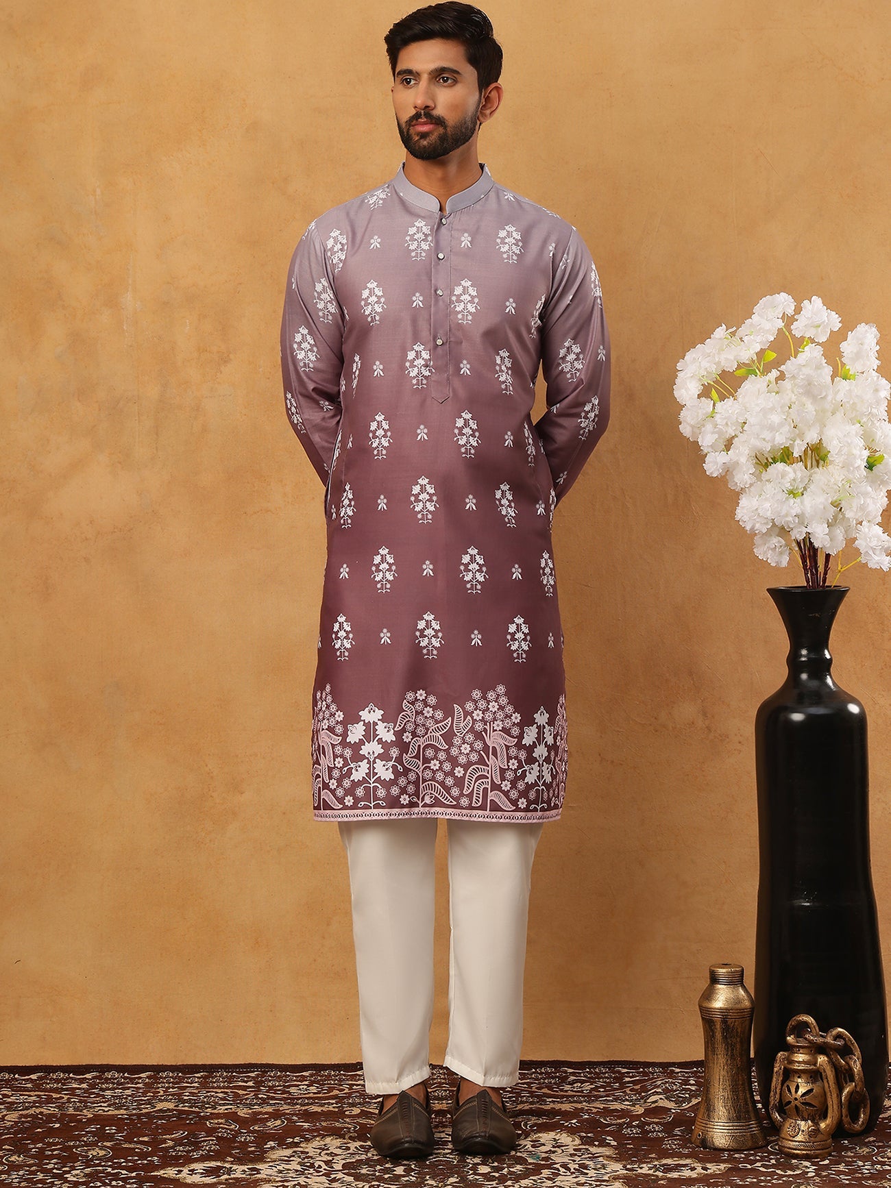 Printed Cotton Blend Kurta Pyjama Set (65KP 5405 Brown ) [FF] [P-8-7]