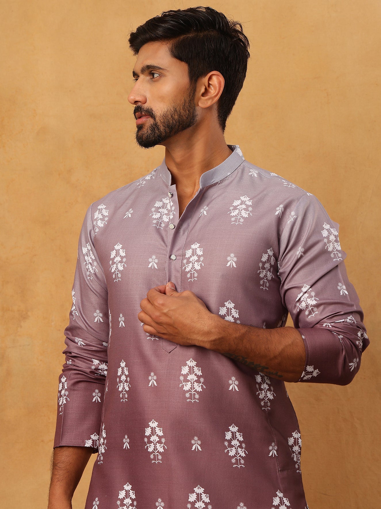 Printed Cotton Blend Kurta Pyjama Set (65KP 5405 Brown ) [FF] [P-8-7]