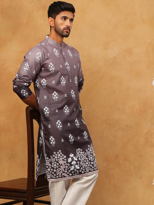 Printed Cotton Blend Kurta Pyjama Set (65KP 5405 Charcoal ) [FF] [P-8-7]