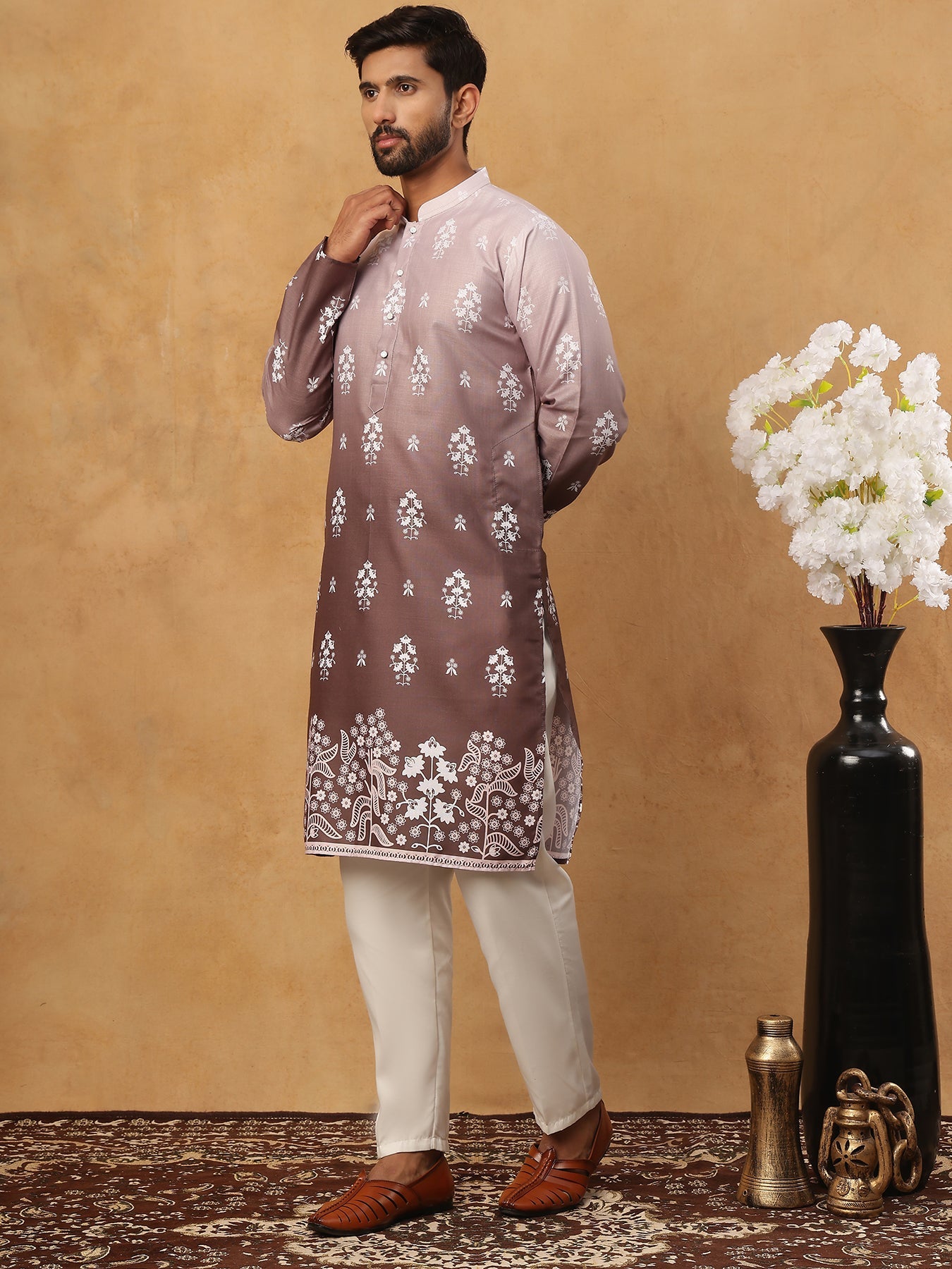Printed Cotton Blend Kurta Pyjama Set (65KP 5405 Grey ) [FF] [P-8-7]