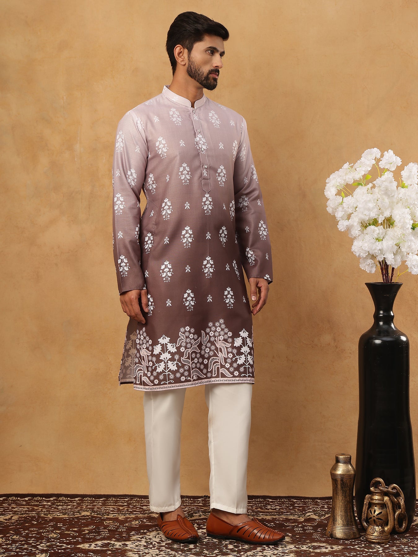 Printed Cotton Blend Kurta Pyjama Set (65KP 5405 Grey ) [FF] [P-8-7]
