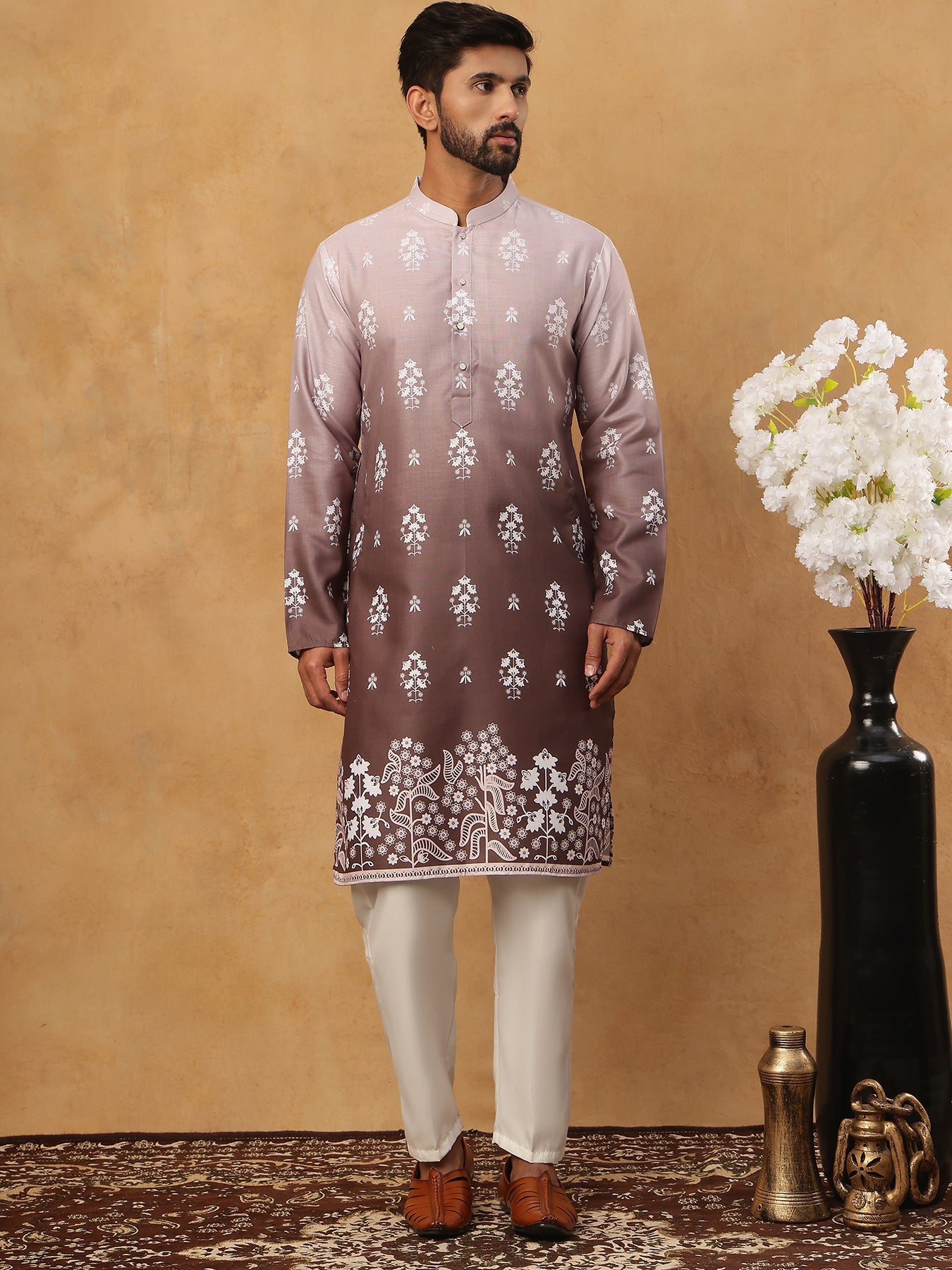 Printed Cotton Blend Kurta Pyjama Set (65KP 5405 Grey ) [FF] [P-8-7]