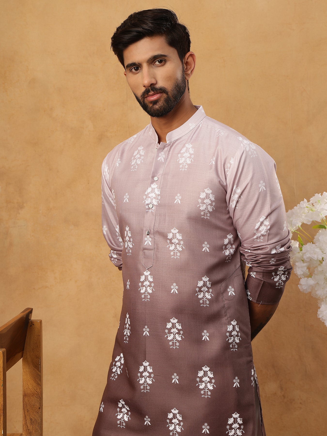 Printed Cotton Blend Kurta Pyjama Set (65KP 5405 Grey ) [FF] [P-8-7]