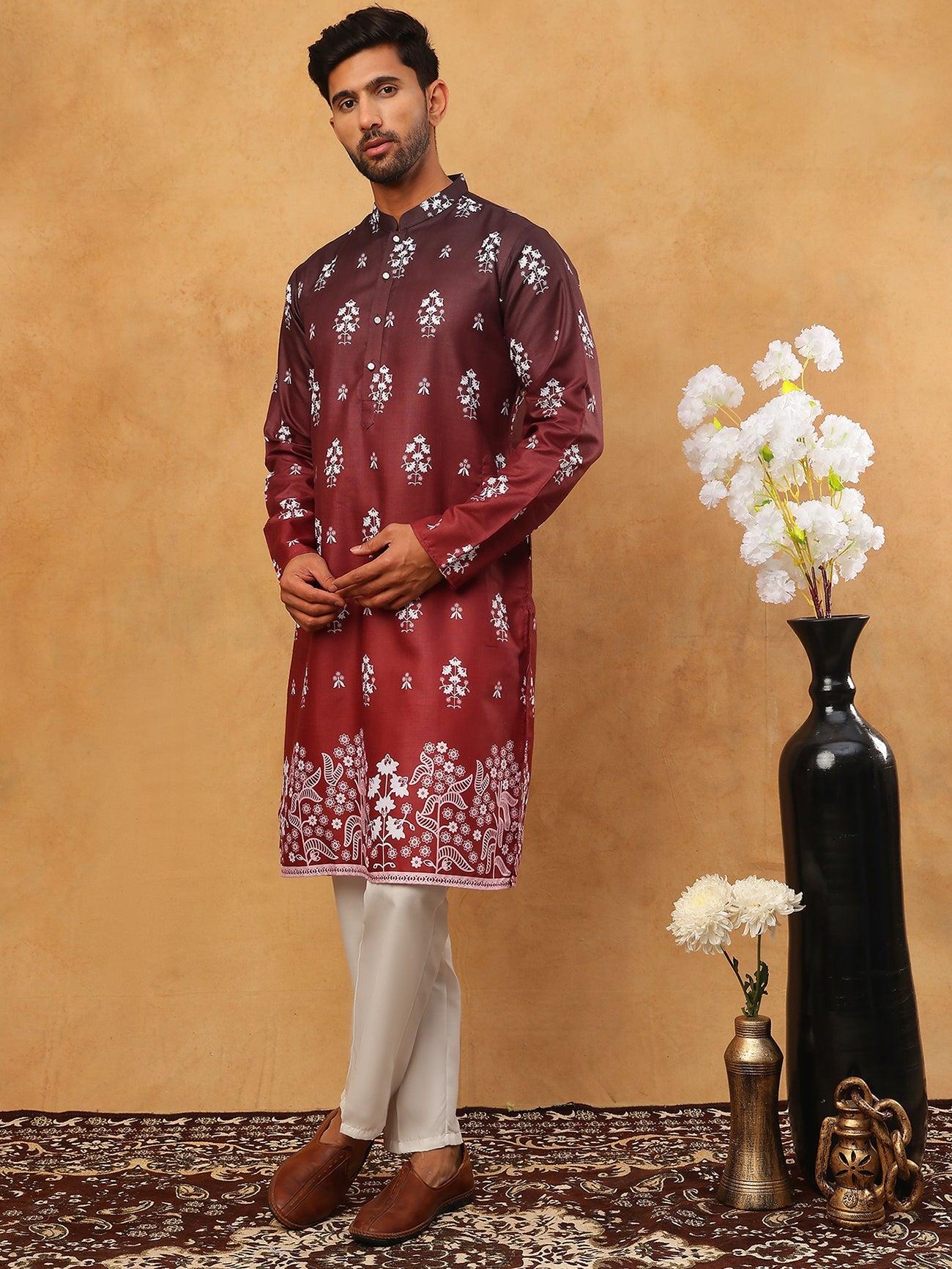Printed Cotton Blend Kurta Pyjama Set (65KP 5405 Maroon ) [FF] [P-8-7]