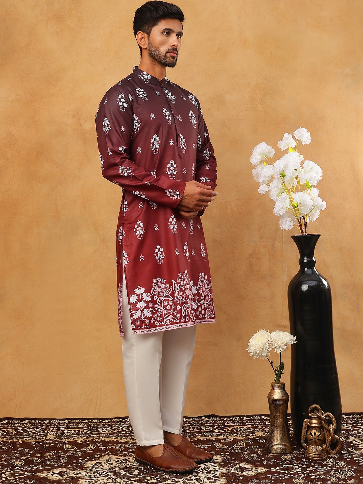 Printed Cotton Blend Kurta Pyjama Set (65KP 5405 Maroon ) [FF] [P-8-7]