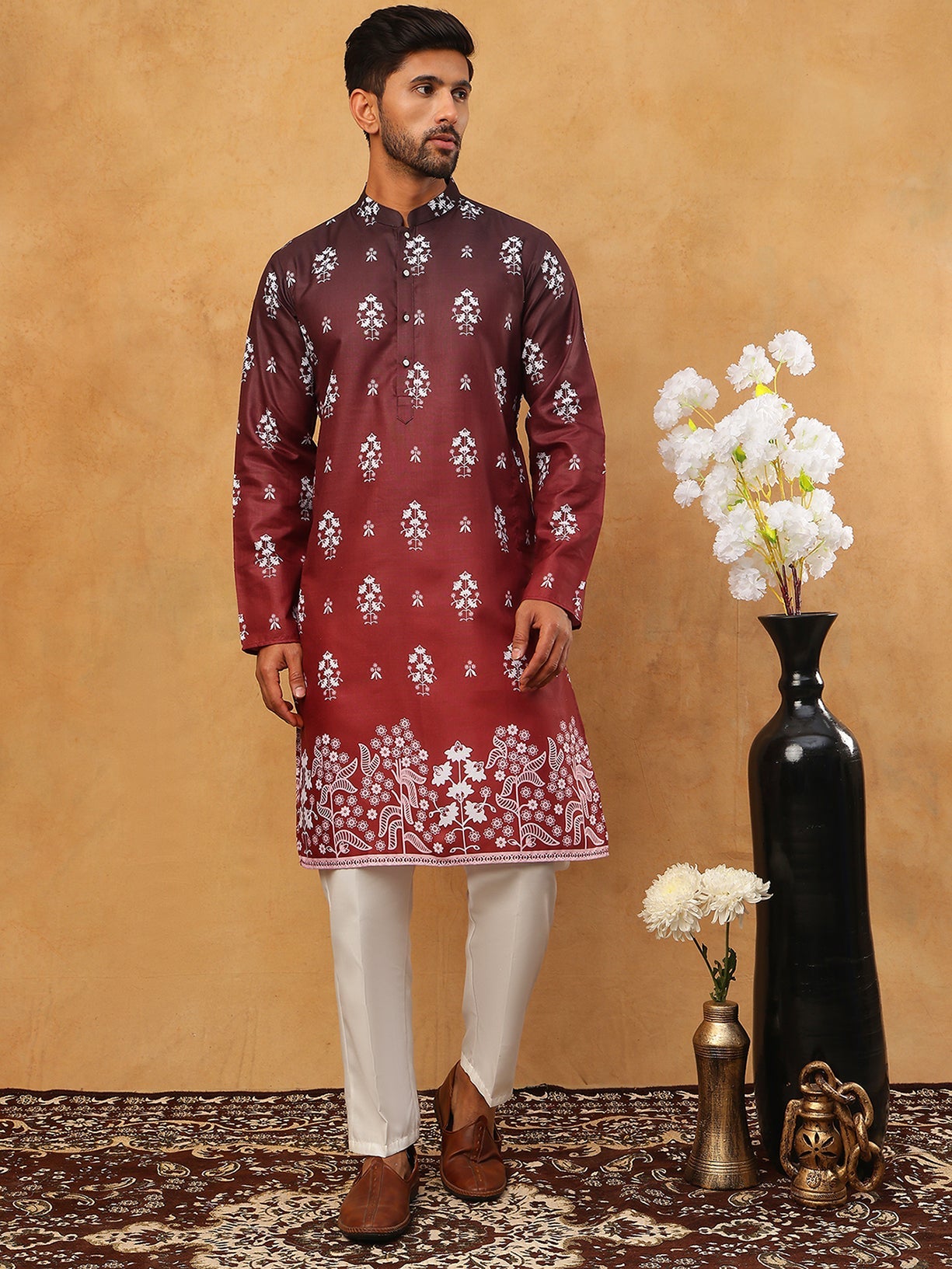 Printed Cotton Blend Kurta Pyjama Set (65KP 5405 Maroon ) [FF] [P-8-7]