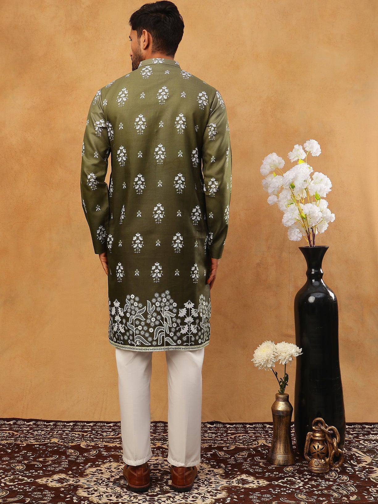 Printed Cotton Blend Kurta Pyjama Set (65KP 5405 Olive ) [FF] [P-8-7]