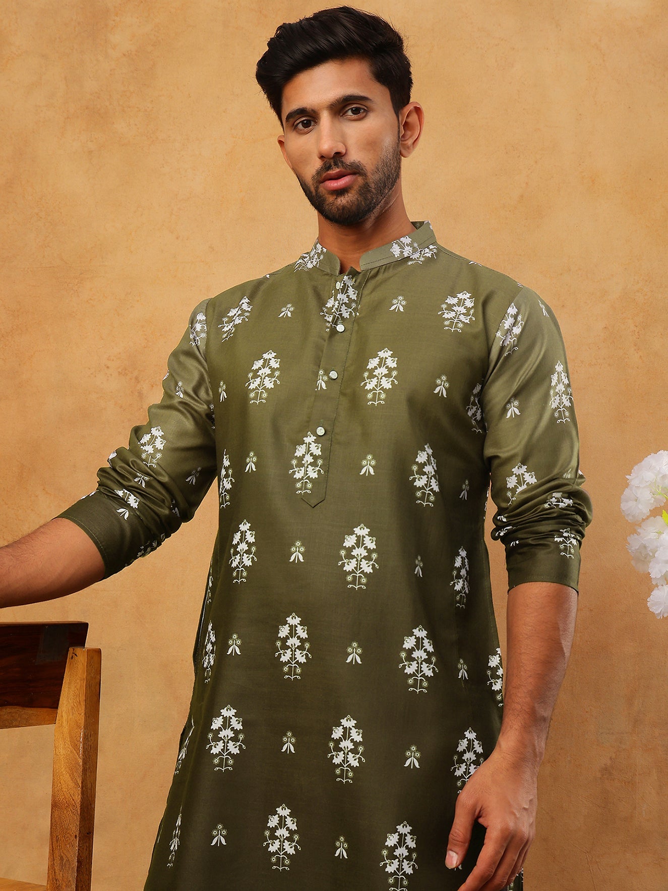 Printed Cotton Blend Kurta Pyjama Set (65KP 5405 Olive ) [FF] [P-8-7]