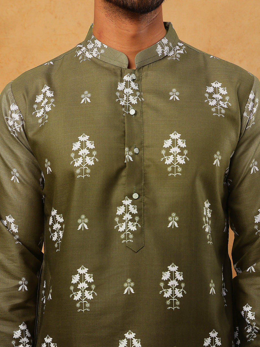 Printed Cotton Blend Kurta Pyjama Set (65KP 5405 Olive ) [FF] [P-8-7]