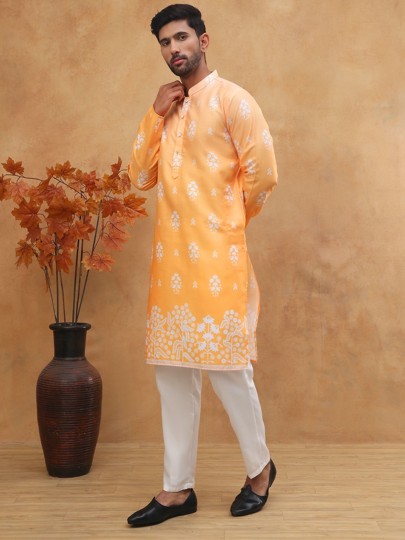 Printed Cotton Blend Kurta Pyjama Set (65KP 5405 Orange ) [FF] [P-8-7]
