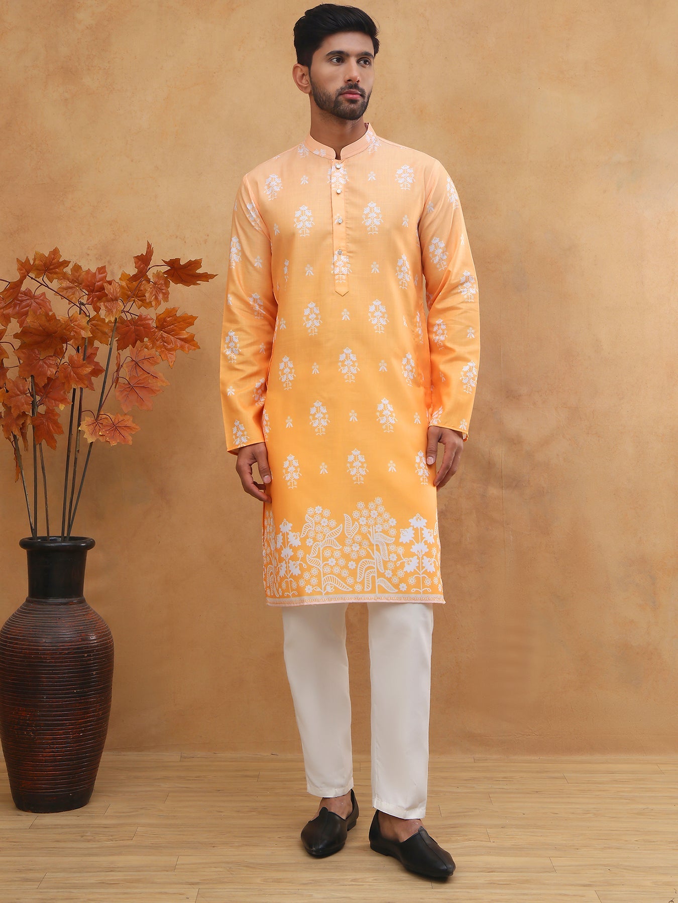 Printed Cotton Blend Kurta Pyjama Set (65KP 5405 Orange ) [FF] [P-8-7]