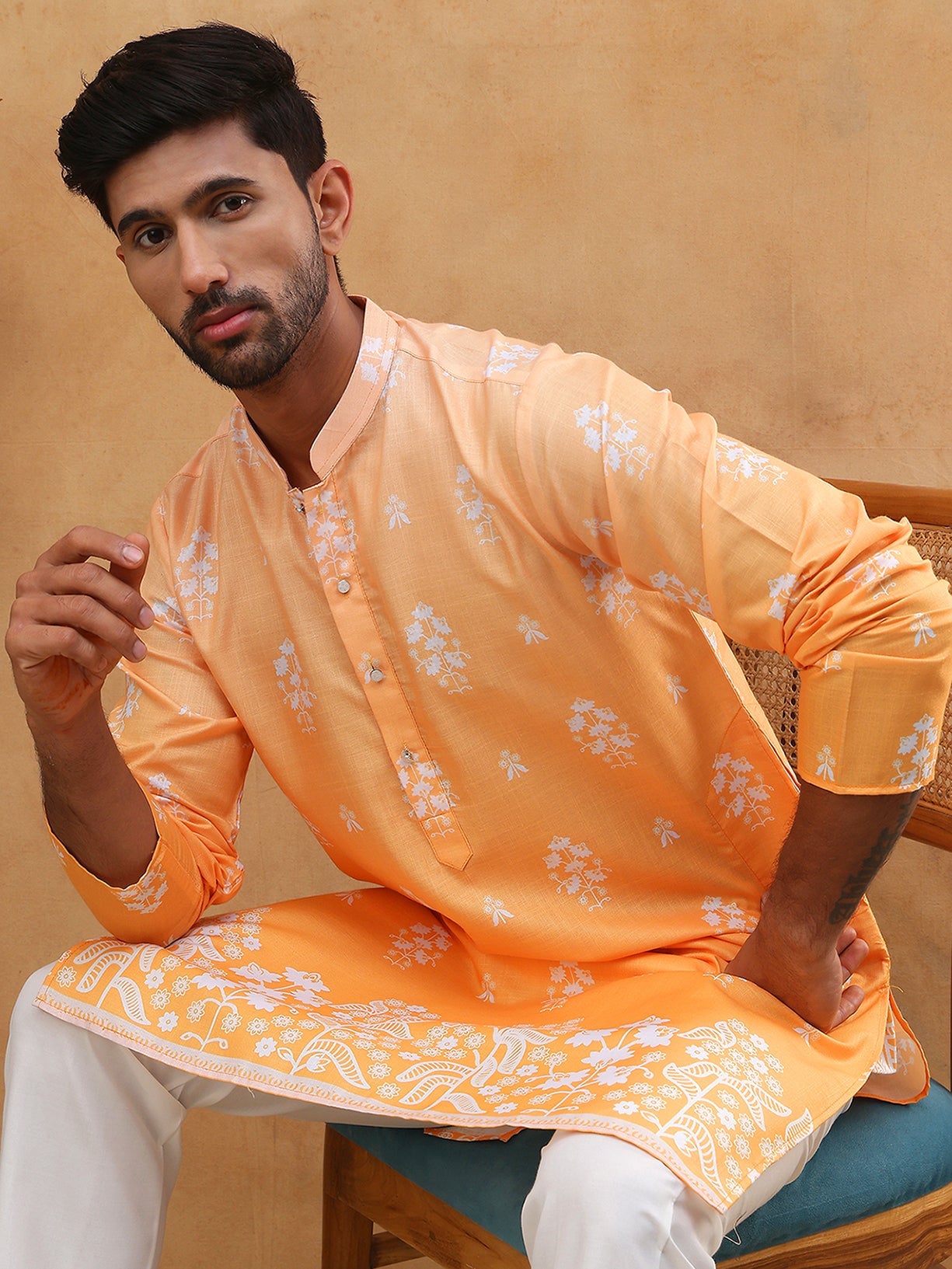 Printed Cotton Blend Kurta Pyjama Set (65KP 5405 Orange ) [FF] [P-8-7]