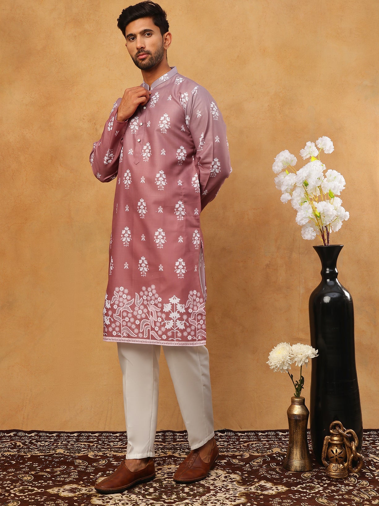 Printed Cotton Blend Kurta Pyjama Set (65KP 5405 Pink ) [FF] [P-8-7]