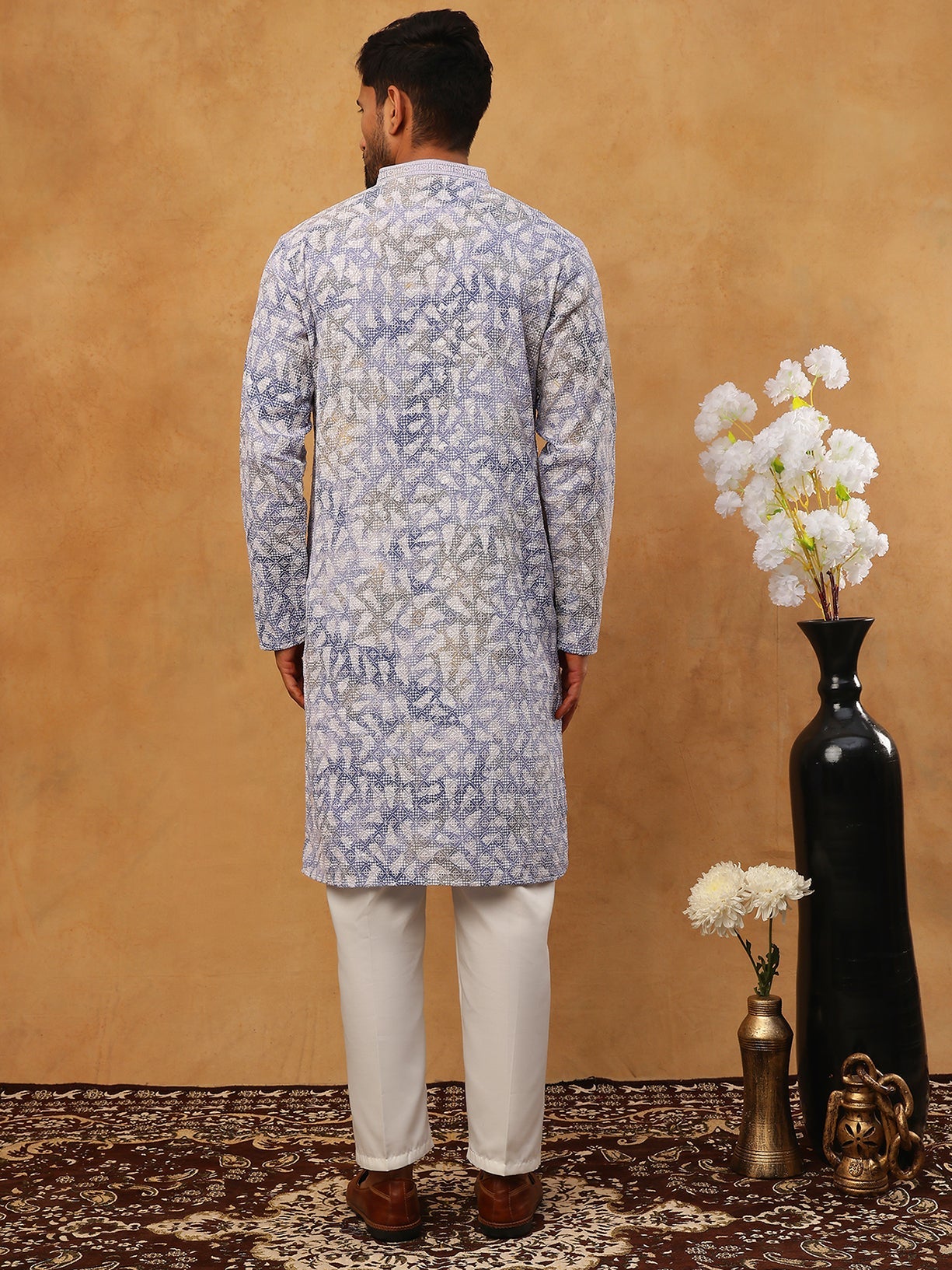 Printed & Embroidered Kurta Pyjama Set (65KP 5406 Blue ) [FF] [G-8]