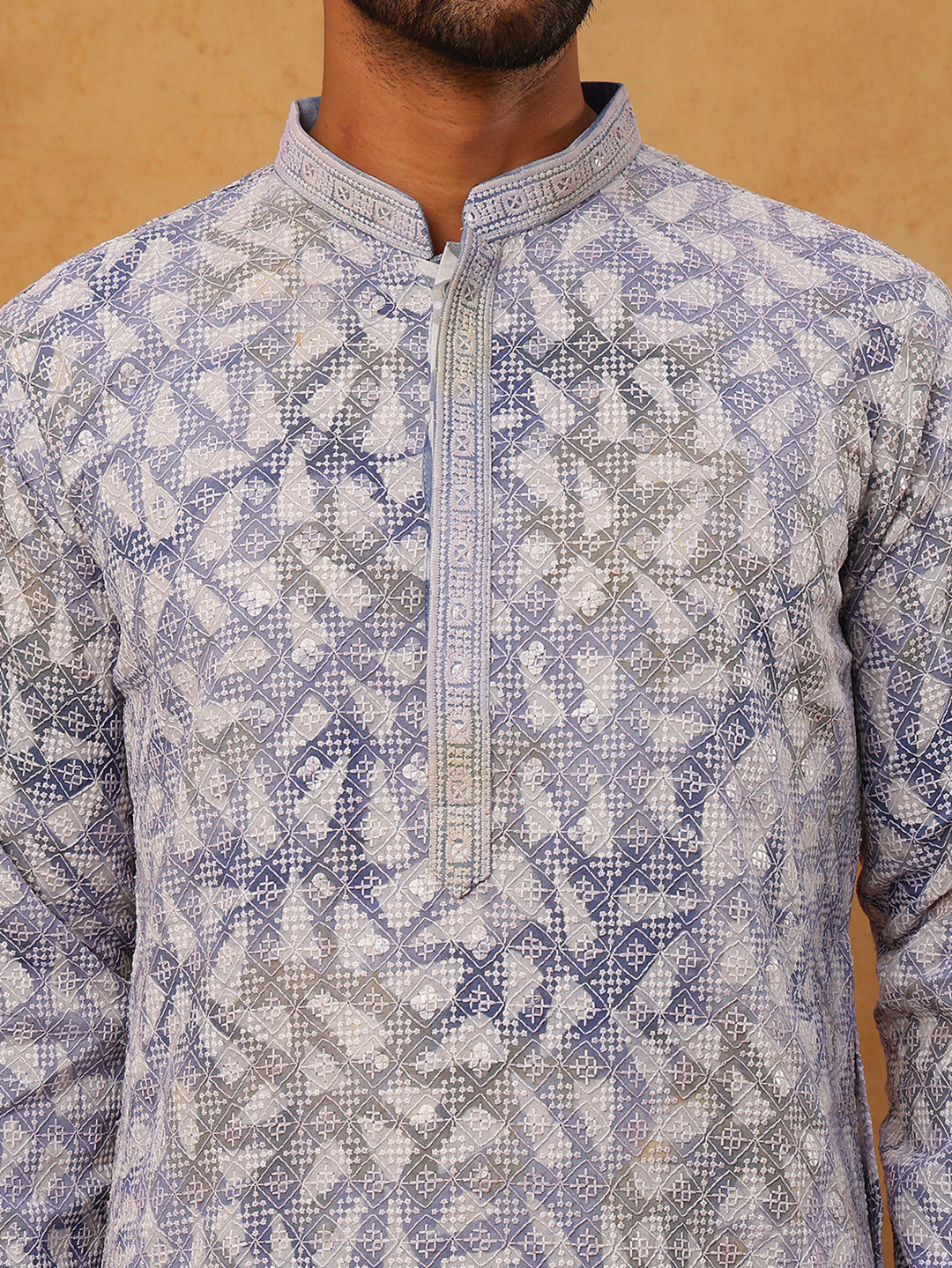 Printed & Embroidered Kurta Pyjama Set (65KP 5406 Blue ) [FF] [G-8]