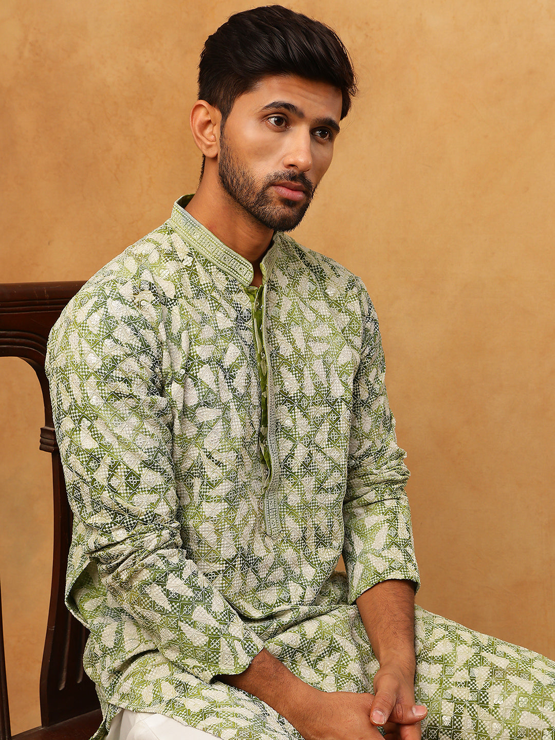 Printed & Embroidered Kurta Pyjama Set (65KP 5406 Green ) [FF] [G-8]