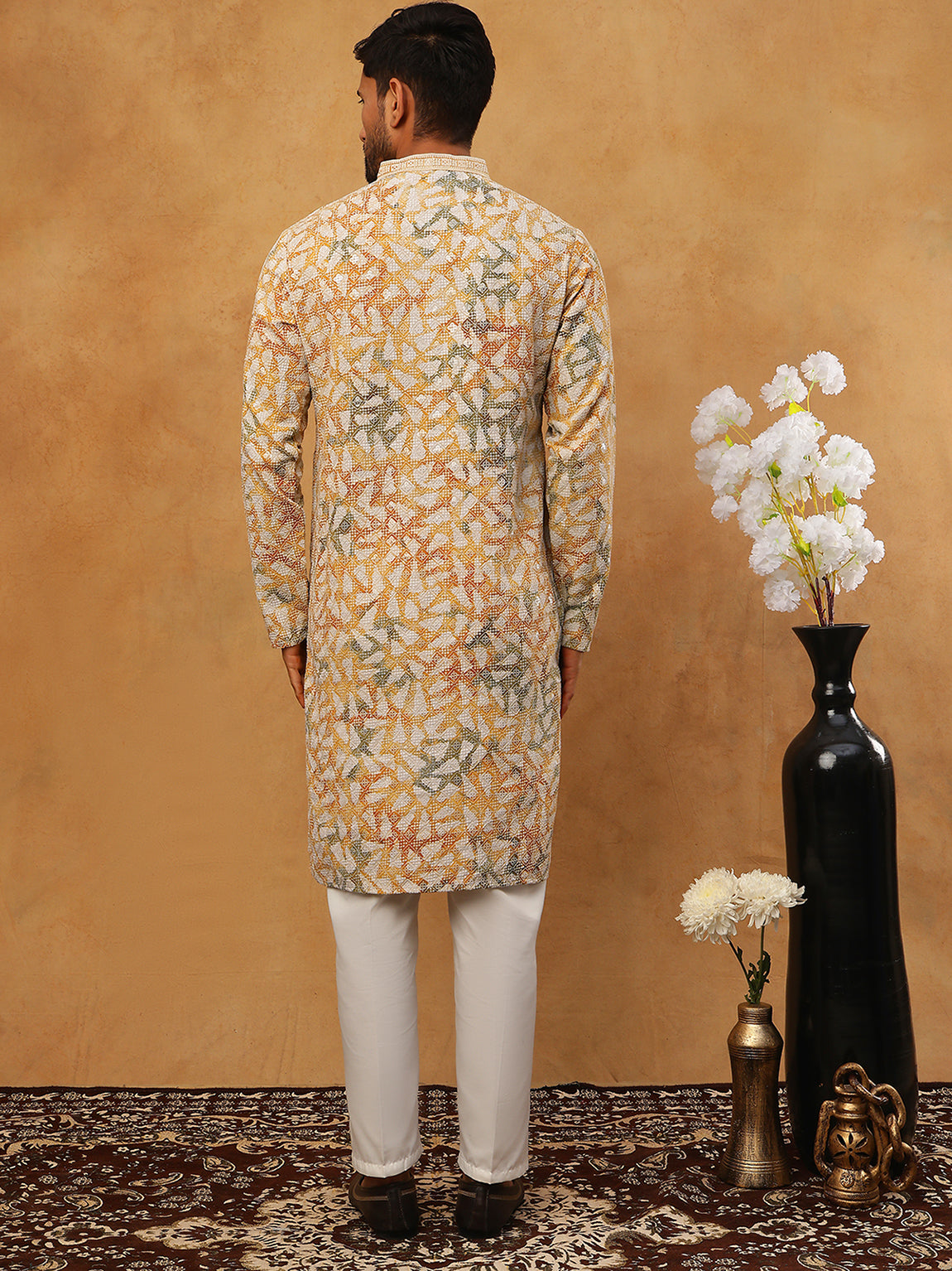 Printed & Embroidered Kurta Pyjama Set (65KP 5406 Mustard ) [FF] [G-8]