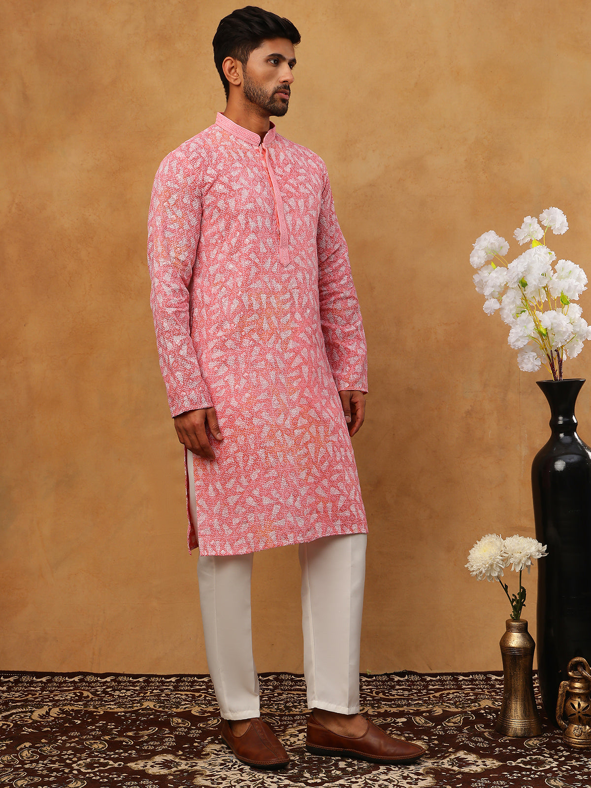 Printed & Embroidered Kurta Pyjama Set (65KP 5406 Pink ) [FF] [G-8]