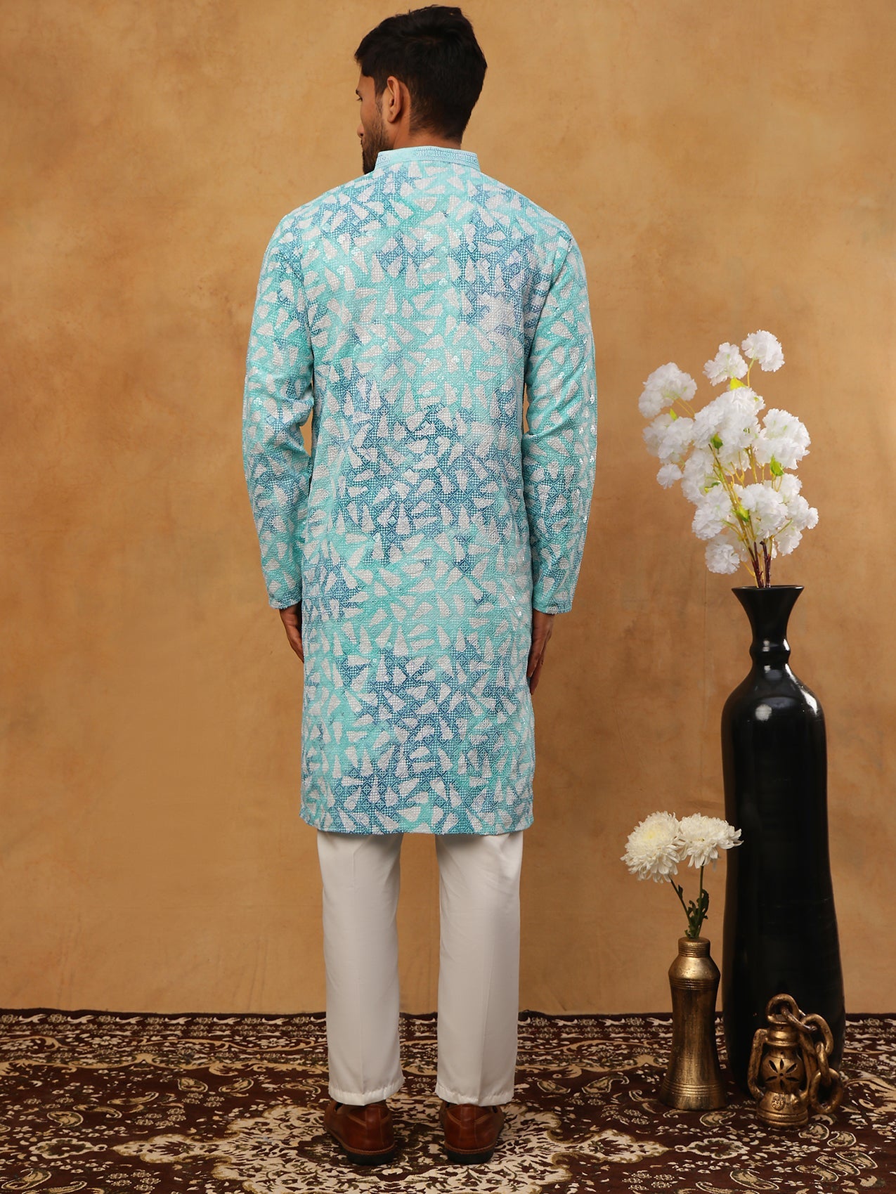 Printed & Embroidered Kurta Pyjama Set (65KP 5406 Sky ) [FF] [G-8]