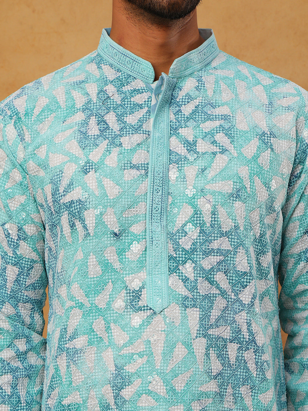 Printed & Embroidered Kurta Pyjama Set (65KP 5406 Sky ) [FF] [G-8]