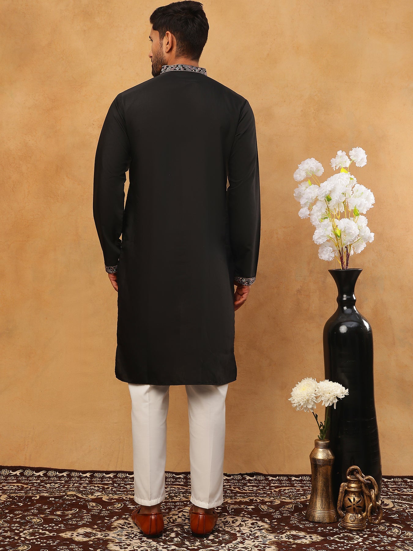 Embroidered Silk Blend Kurta Pyjama Set (65KP 5407 Black ) [FF] [D-1]