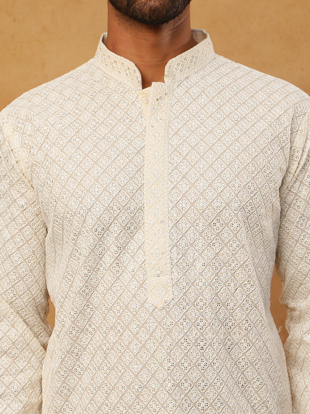 Men’s Ethnic Cotton Embroidered Kurta Pyjama (65KP 5408 White ) [FF] [P-17-18]