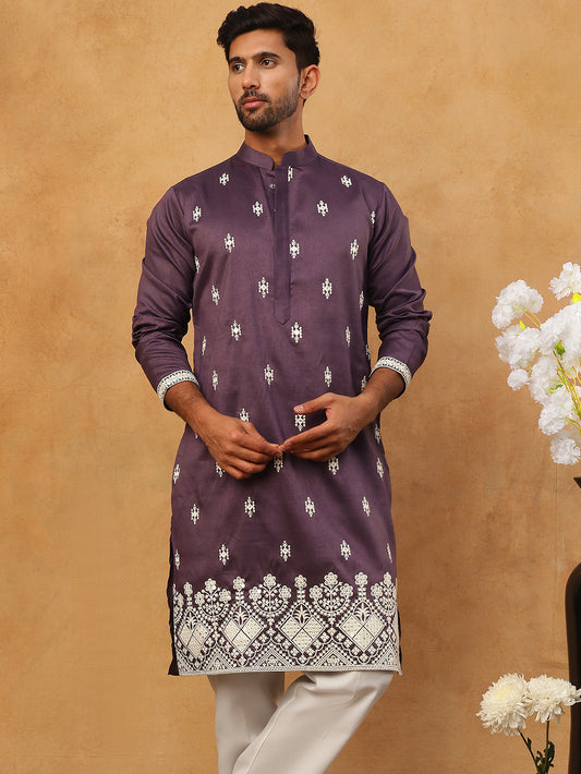 Traditional Silk Blend Embroidered Kurta Pyjama (65KP 5411 Purple ) [FF] [F-2-3]