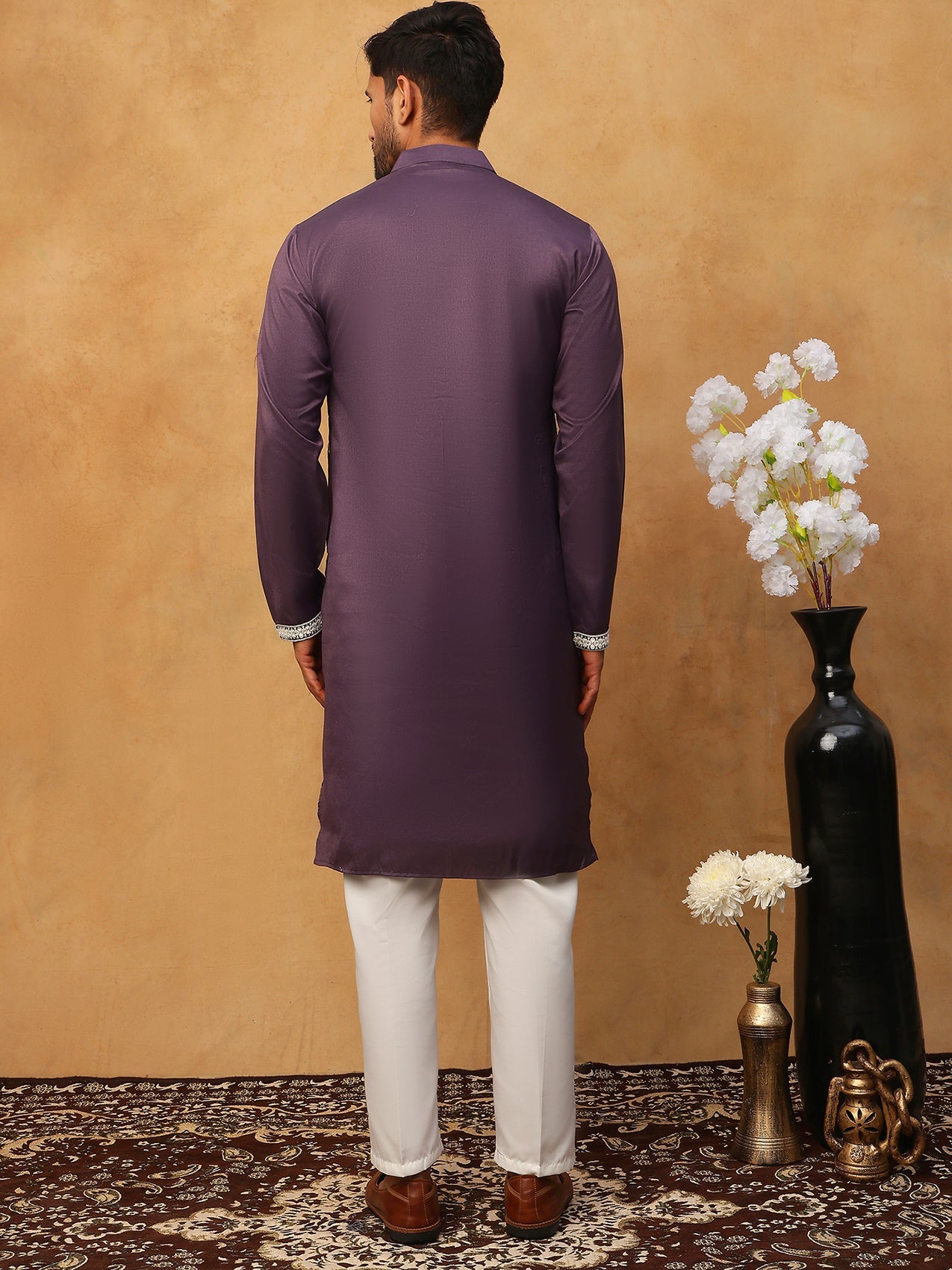 Traditional Silk Blend Embroidered Kurta Pyjama (65KP 5411 Purple ) [FF] [F-2-3]