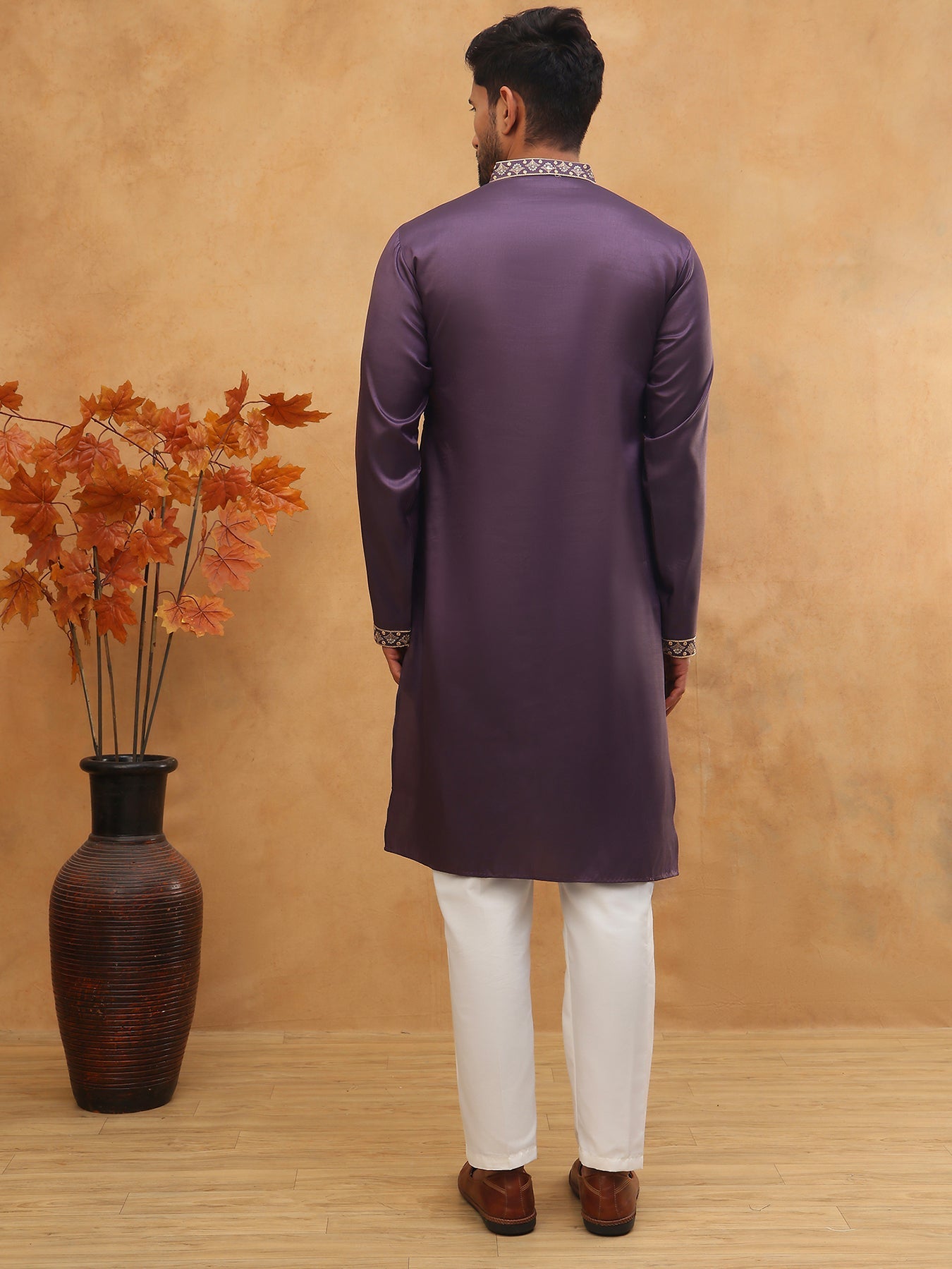 Men Silk Blend Kurta Pyjama with Embroidery (65KP 5412 Purple ) [FF] [F-3]