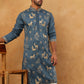 Men Silk Blend Kurta Pyjama with Embroidery (65KP 5412 Teal ) [FF] [F-3]