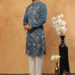 Men Silk Blend Kurta Pyjama with Embroidery (65KP 5412 Teal ) [FF] [F-3]