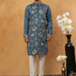 Men Silk Blend Kurta Pyjama with Embroidery (65KP 5412 Teal ) [FF] [F-3]