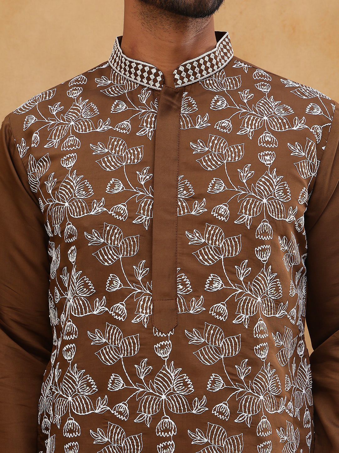 Men Ethnic Embroidered Kurta Pyjama Set (65KP 5413 Brown ) [FF] [Q-11-14]