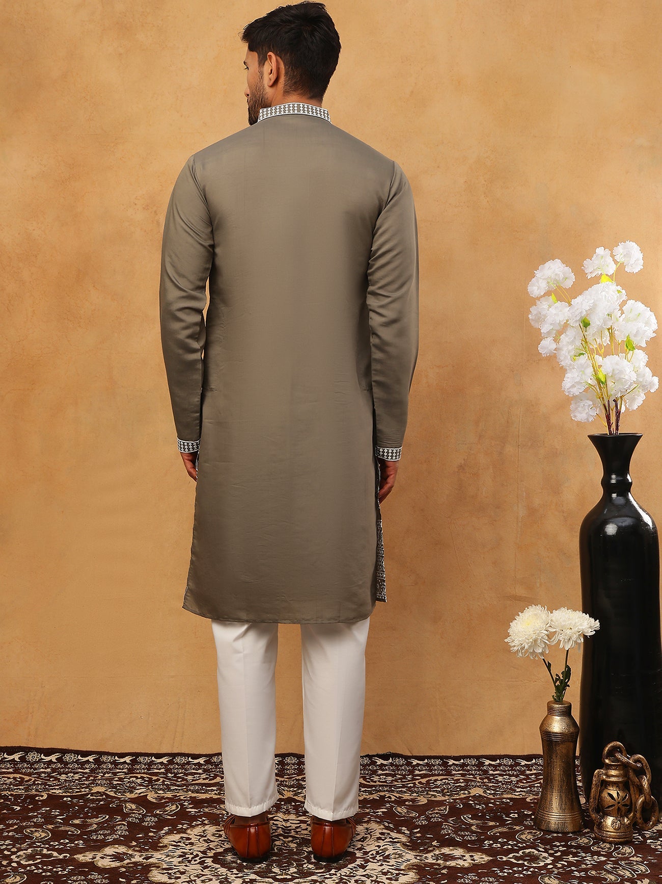 Men Ethnic Embroidered Kurta Pyjama Set (65KP 5413 Grey ) [FF] [Q-11-14]