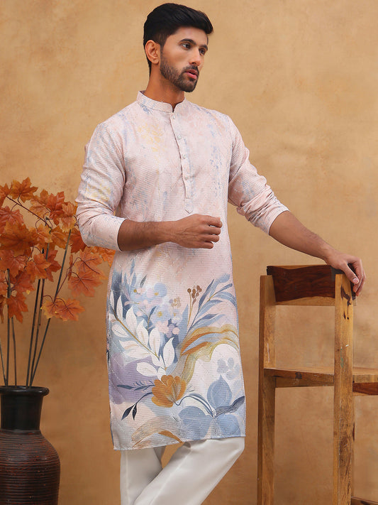 Printed Cotton Blend Kurta Pyjama with Thread Work (65KP 5414 Peach ) [FF] [A-1-4]