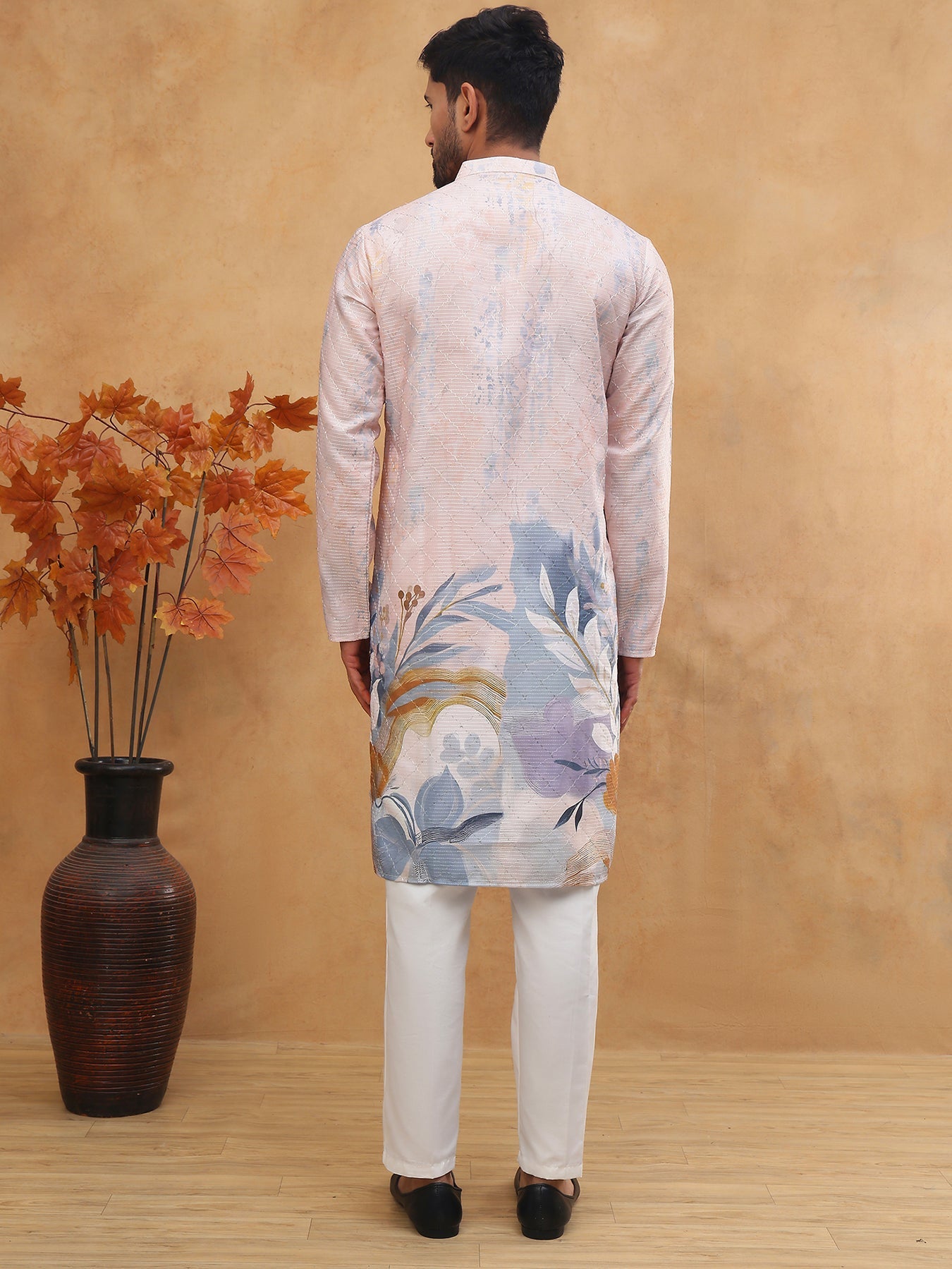 Printed Cotton Blend Kurta Pyjama with Thread Work (65KP 5414 Peach ) [FF] [A-1-4]