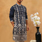 Men Silk Blend Embroidered Kurta Pyjama (65KP 5415 Navy ) [FF] [B-1-2]