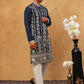Men Silk Blend Embroidered Kurta Pyjama (65KP 5415 Navy ) [FF] [B-1-2]